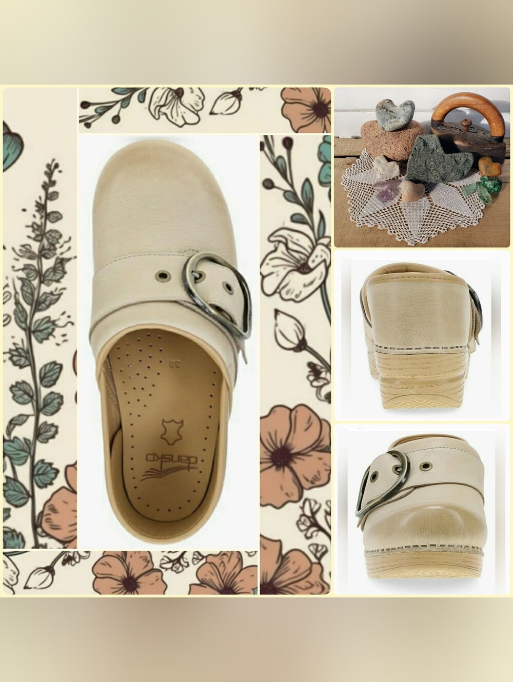 NEW*Cream Dansko Pro Pearson Clog Sand Burnished Distressed Buckle Strap Cottage